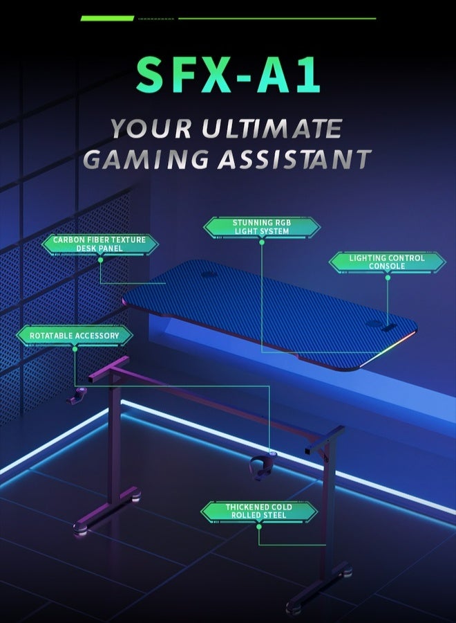 AOR Esports Gaming Desk equipped with desktop controller RGB lighting, headphone hooks, cup holder and socket box, carbon fiber material, desktop size L120 * W60cm, height 73cm, black computer desk - Image 4
